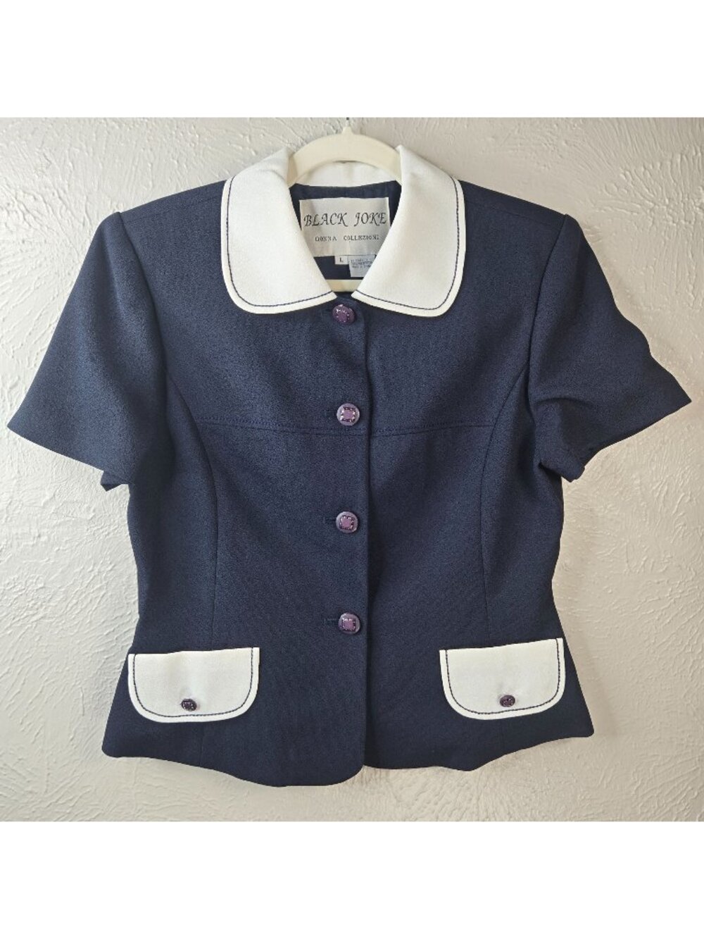 Preppy Buttondown Collared Shirt Blue White Nautical Academia Career Blazer Top